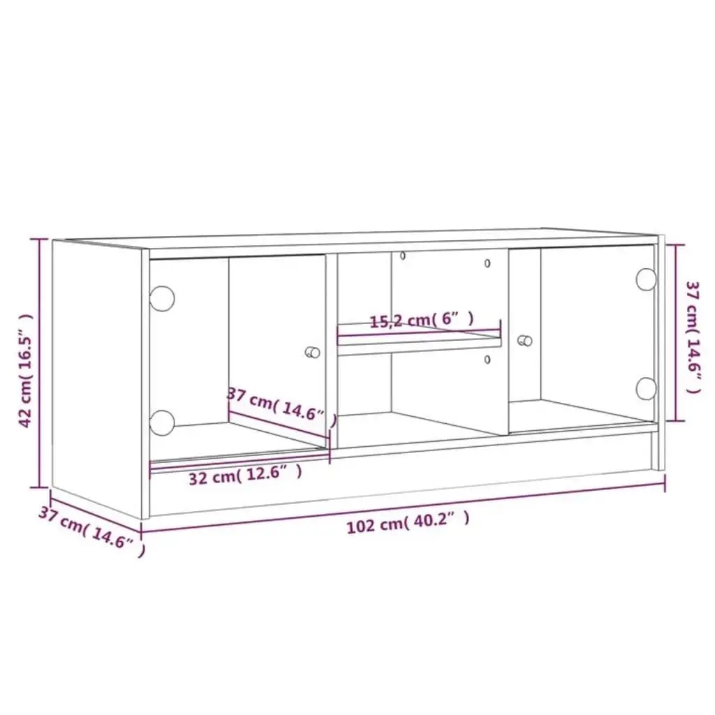 TV Cabinet White with Glass Doors 102x37x42 cm