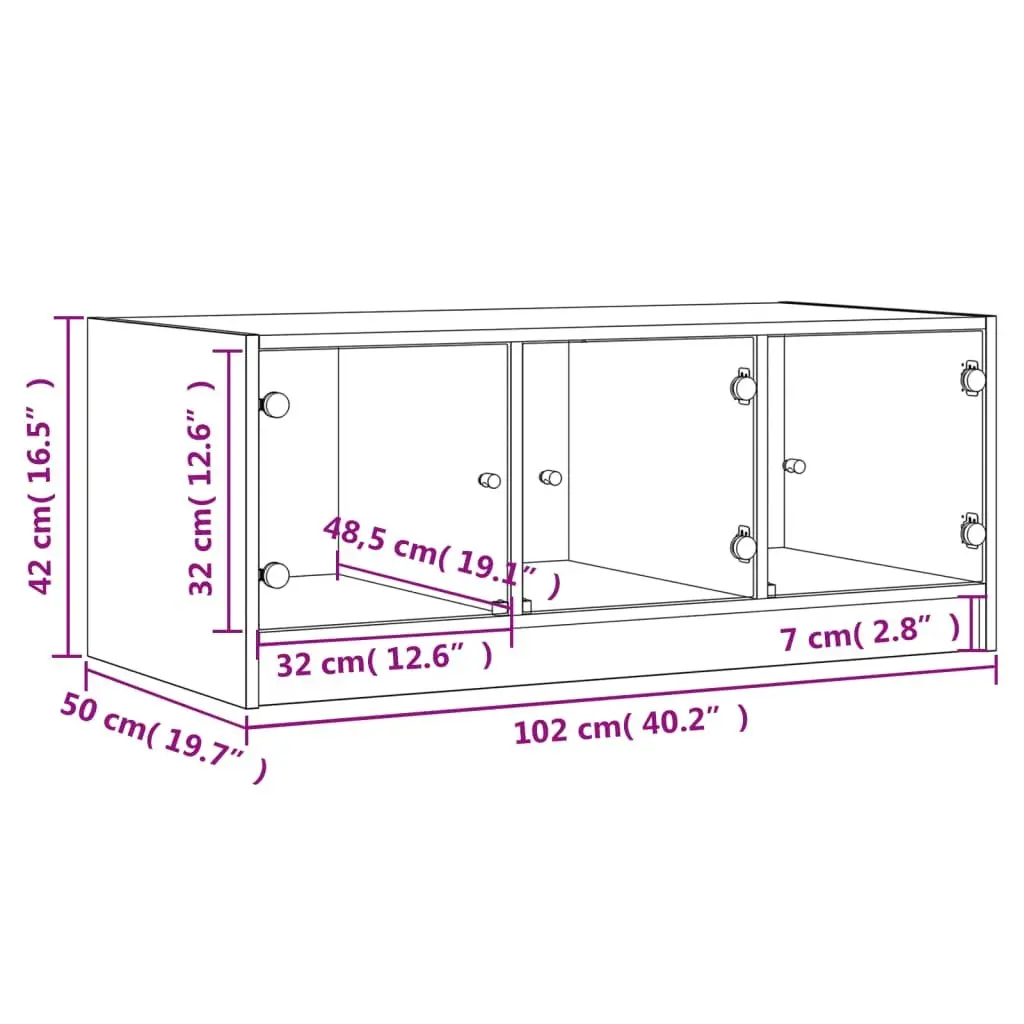 White Coffee Table with Glass Doors Storage Display Accent Living Room Furniture