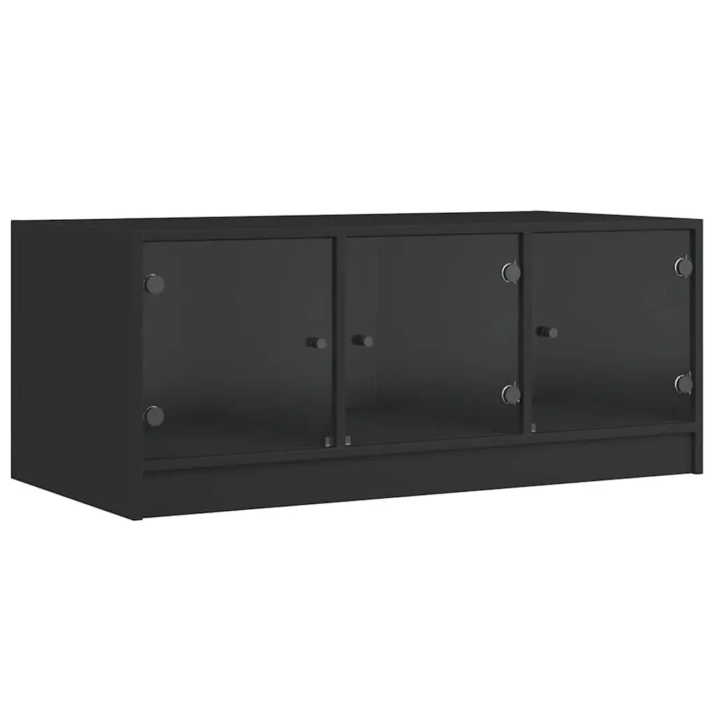 Black Coffee Table with Glass Doors Storage 102 x 50 x 42 cm