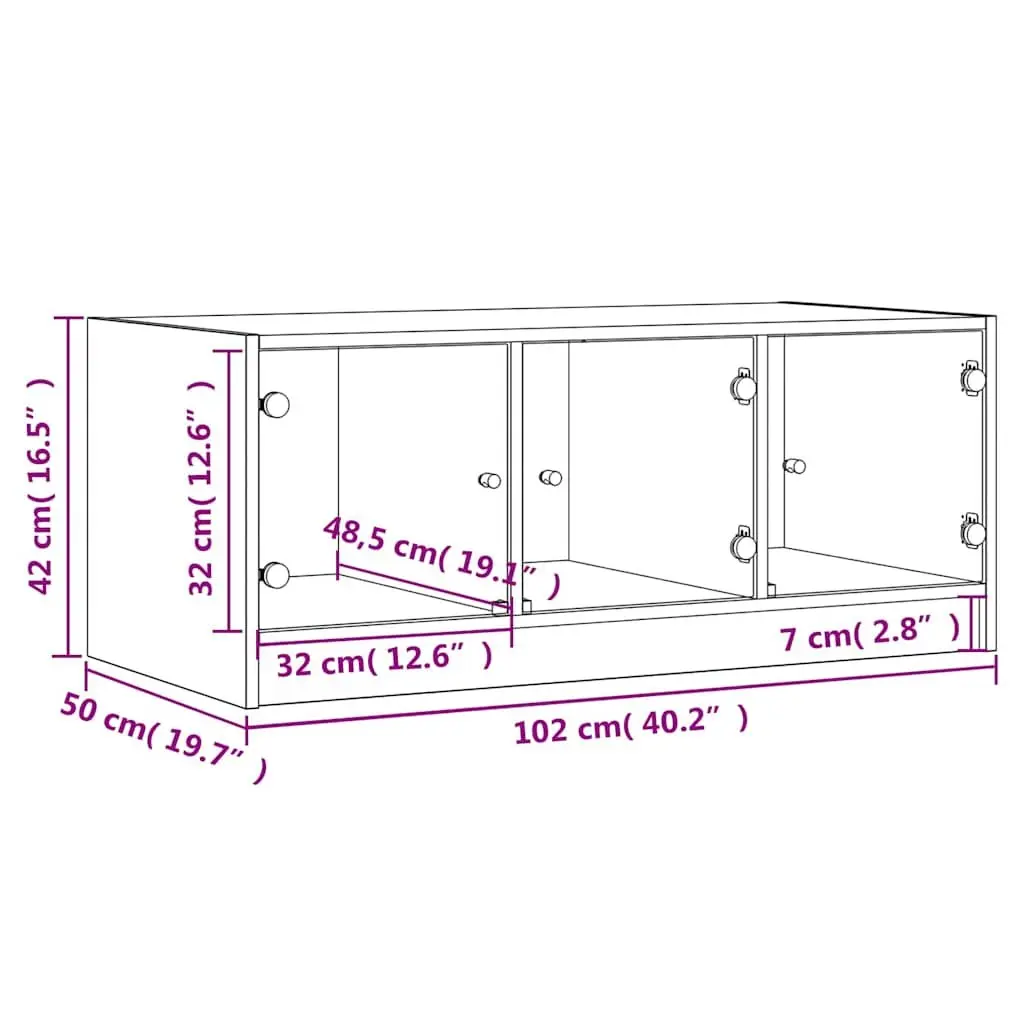 Black Coffee Table with Glass Doors Storage 102 x 50 x 42 cm