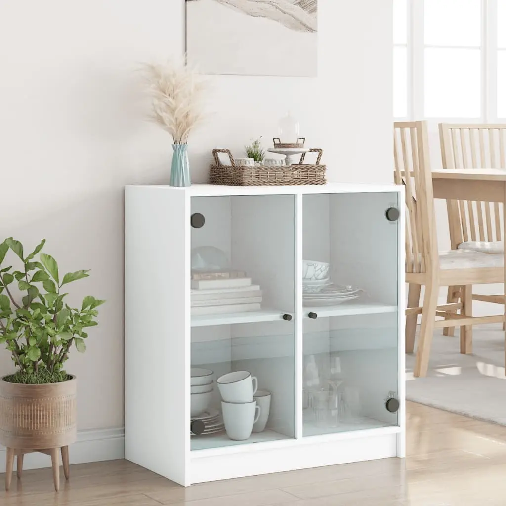 White Storage Cabinet with Glass Doors for Organised Display 68x37x75.5cm