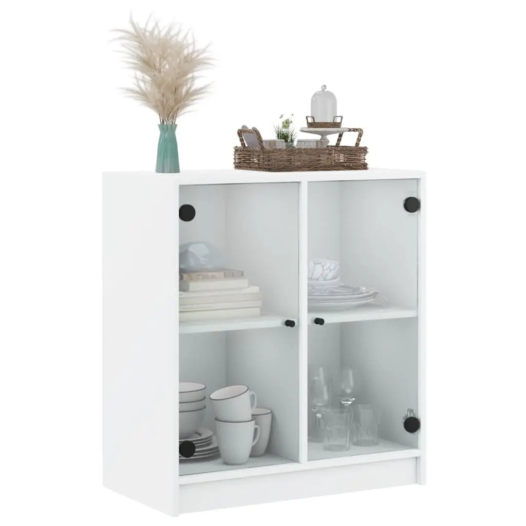 White Storage Cabinet with Glass Doors for Organised Display 68x37x75.5cm