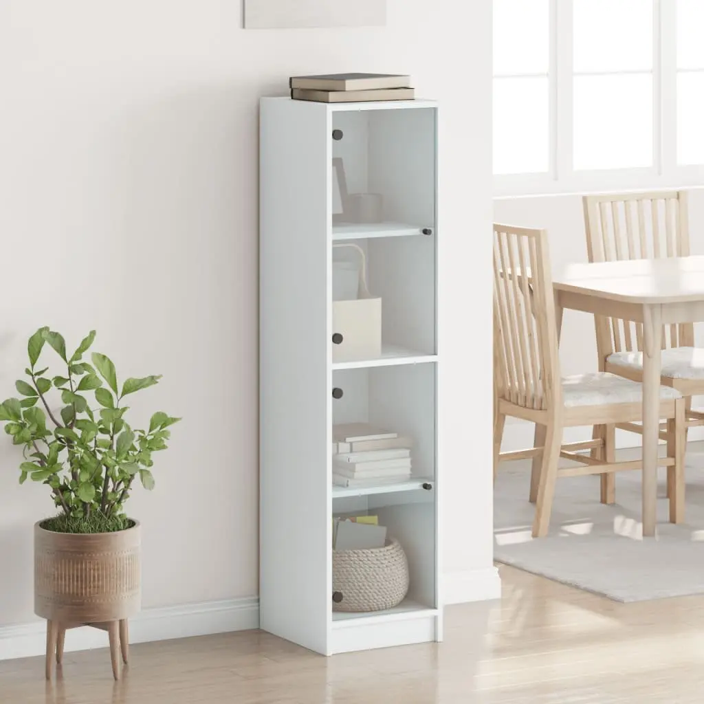 Highboard Storage Cabinet Glass Doors White Engineered Wood 35x37x142cm