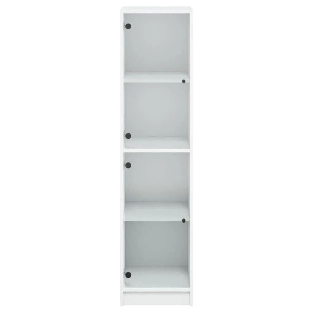Highboard Storage Cabinet Glass Doors White Engineered Wood 35x37x142cm
