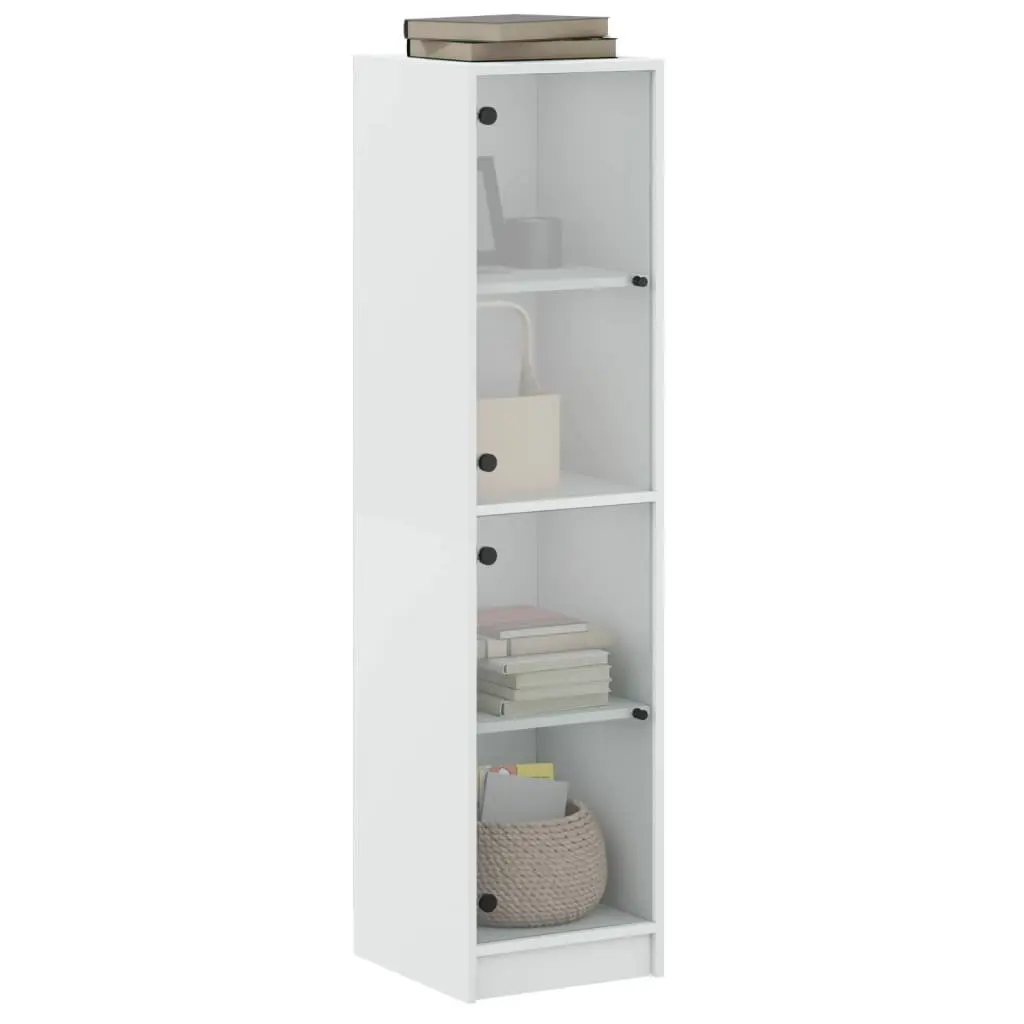 Highboard Storage Cabinet Glass Doors White Engineered Wood 35x37x142cm