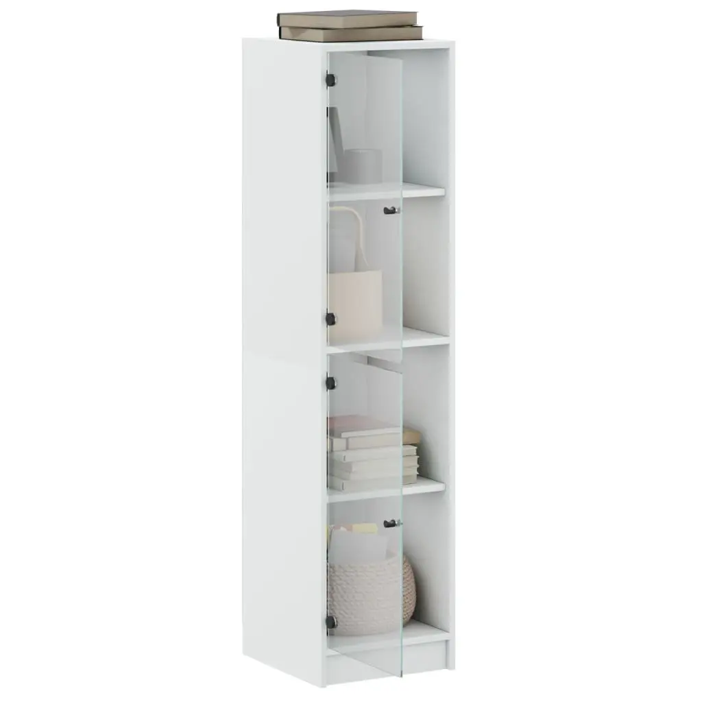 Highboard Storage Cabinet Glass Doors White Engineered Wood 35x37x142cm