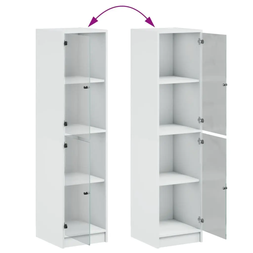 Highboard Storage Cabinet Glass Doors White Engineered Wood 35x37x142cm