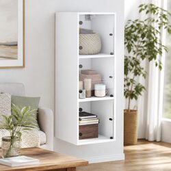 Wall Cabinet with Glass Doors White Storage Unit 35x37x100cm Organiser