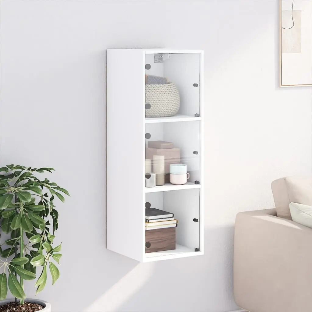 Wall Cabinet Glass Doors White 35x37x100cm