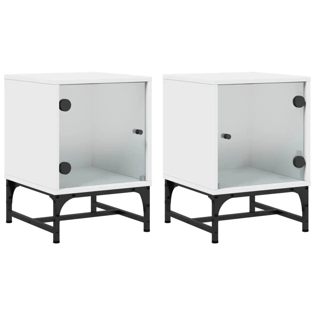 Bedside Tables Glass Doors White 35x37x50 cm Set of 2