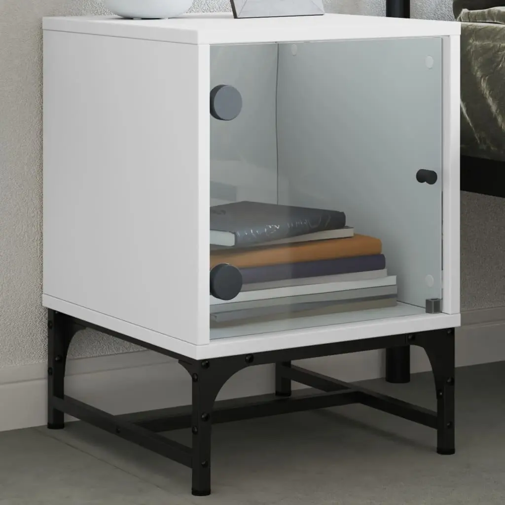 Bedside Tables Glass Doors White 35x37x50 cm Set of 2