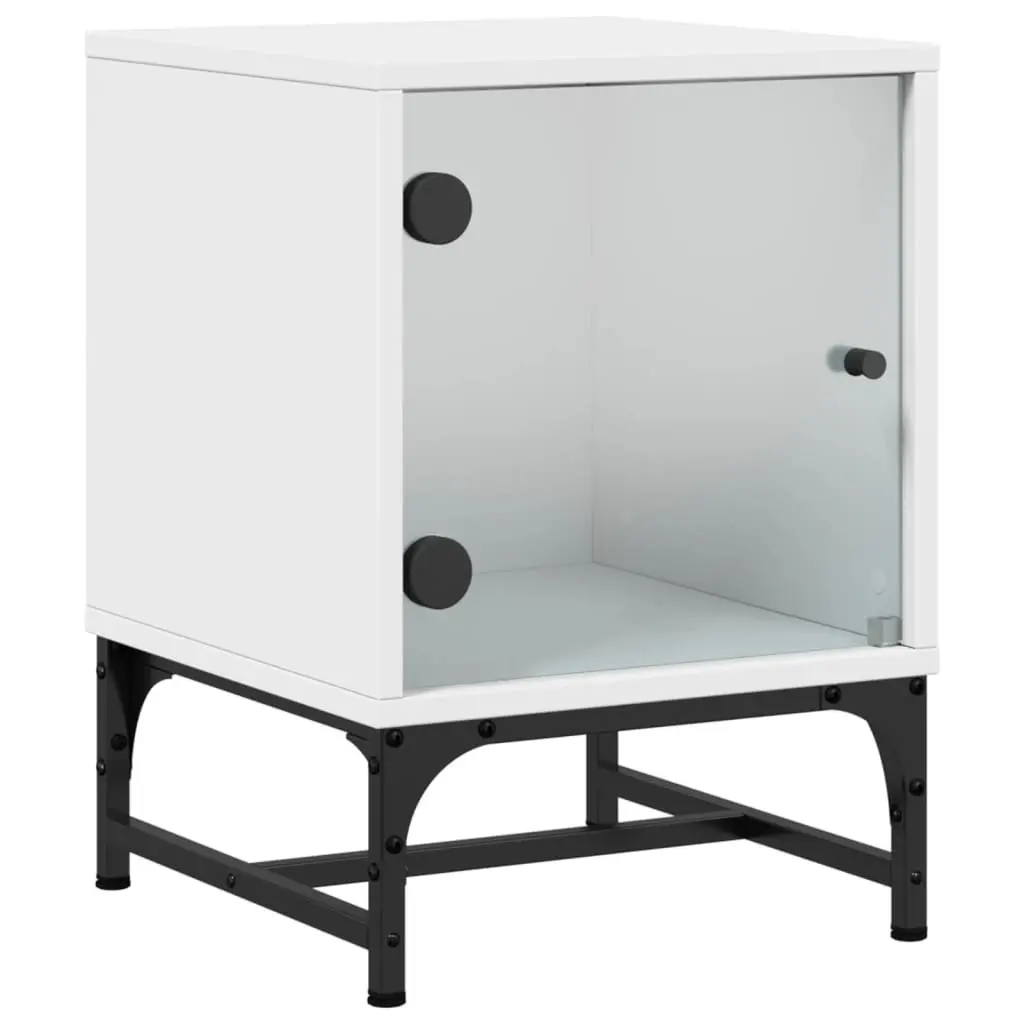 Bedside Tables Glass Doors White 35x37x50 cm Set of 2
