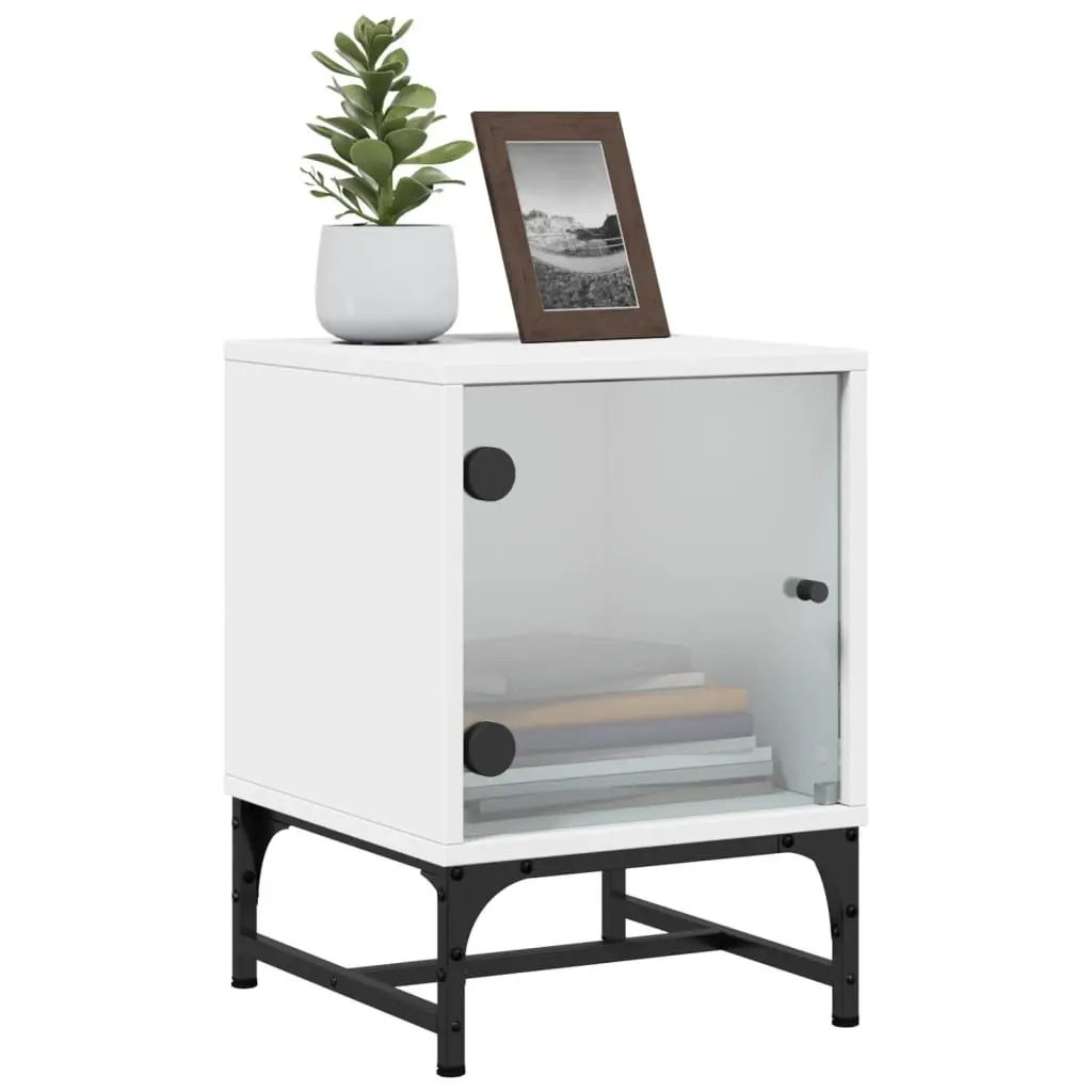 Bedside Tables Glass Doors White 35x37x50 cm Set of 2