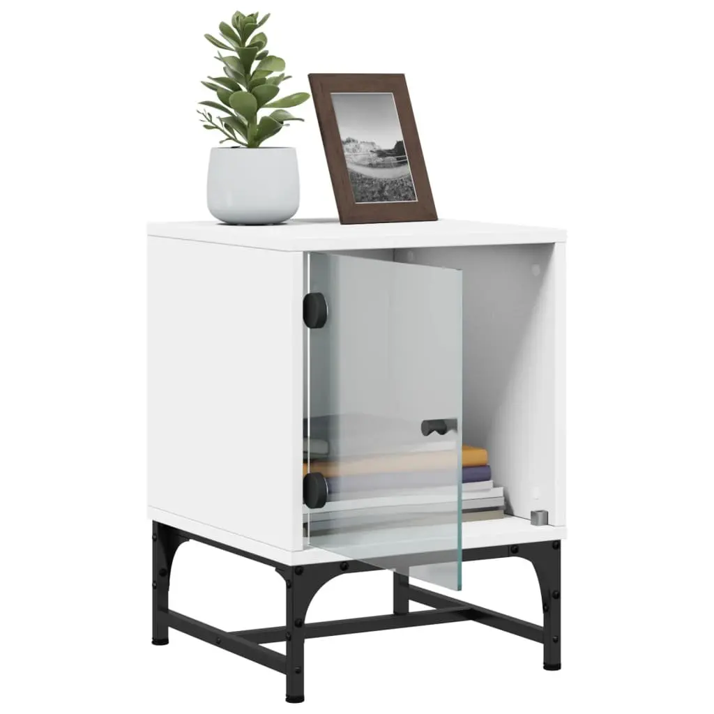 Bedside Tables Glass Doors White 35x37x50 cm Set of 2