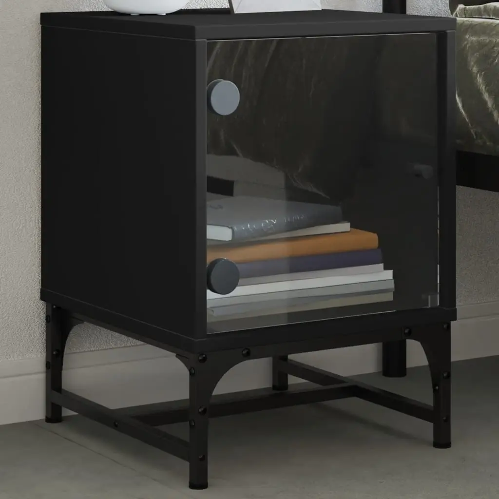 Bedside Cabinets with Glass Doors 2 pcs Black Bedroom Storage Tables