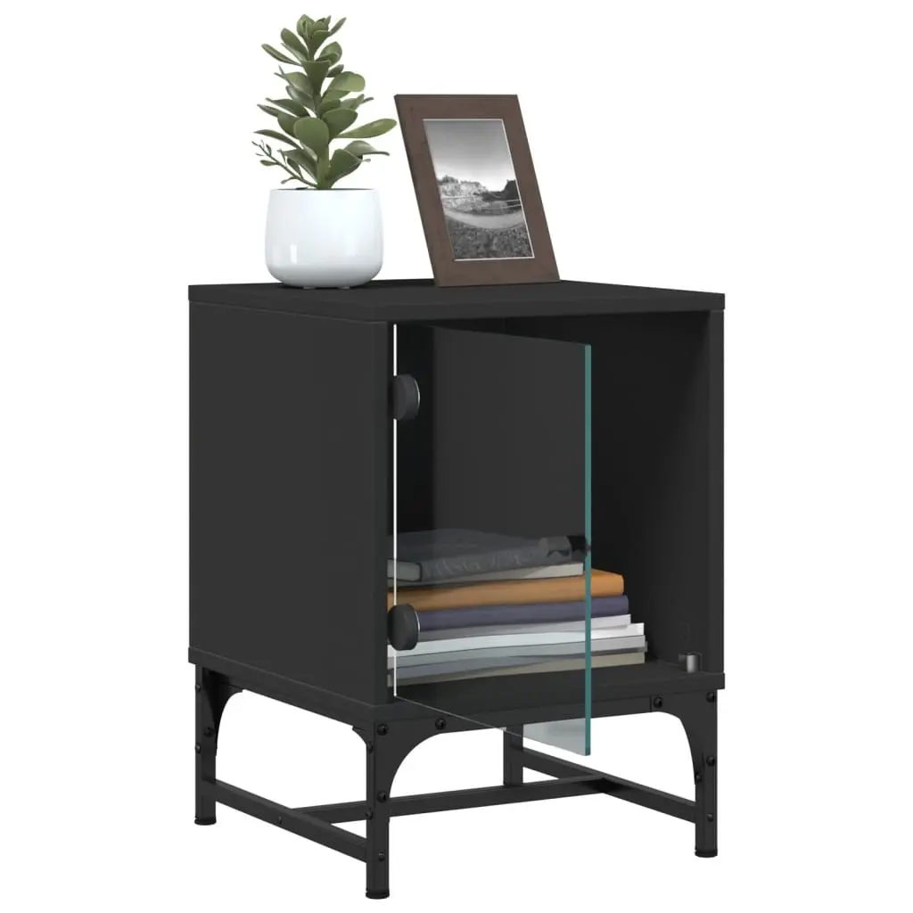 Bedside Cabinets with Glass Doors 2 pcs Black Bedroom Storage Tables