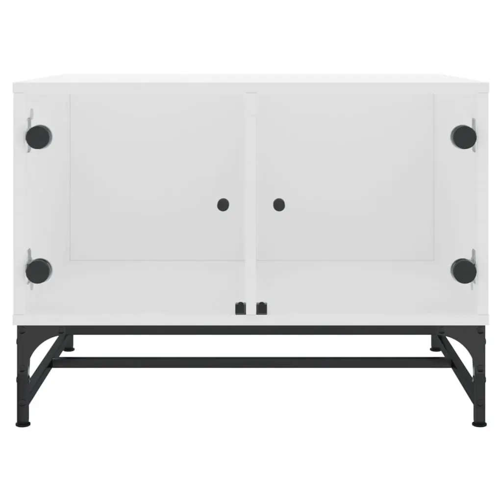 Coffee Table White Glass Doors Storage Display 68.5 x 50 x 50 cm
