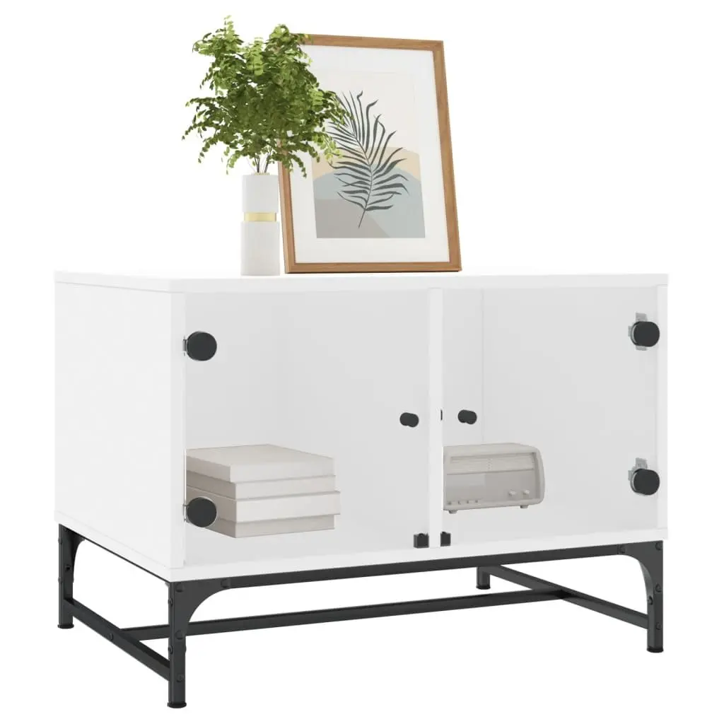 Coffee Table White Glass Doors Storage Display 68.5 x 50 x 50 cm
