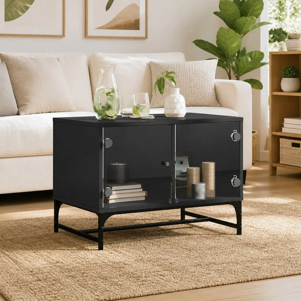 Black Coffee Table with Glass Doors