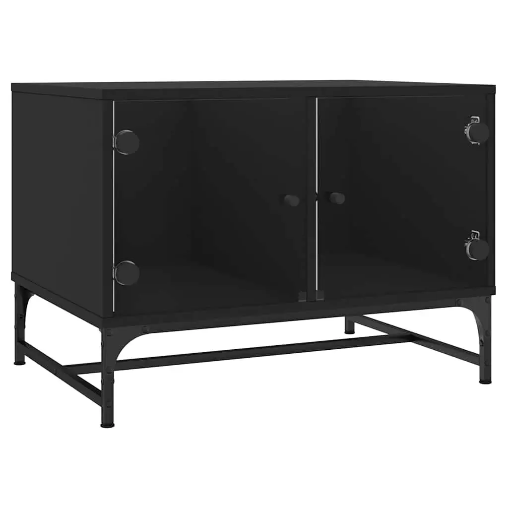Black Coffee Table with Glass Doors