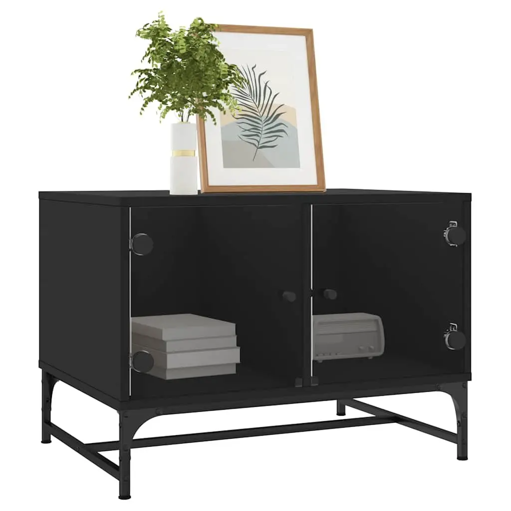 Black Coffee Table with Glass Doors