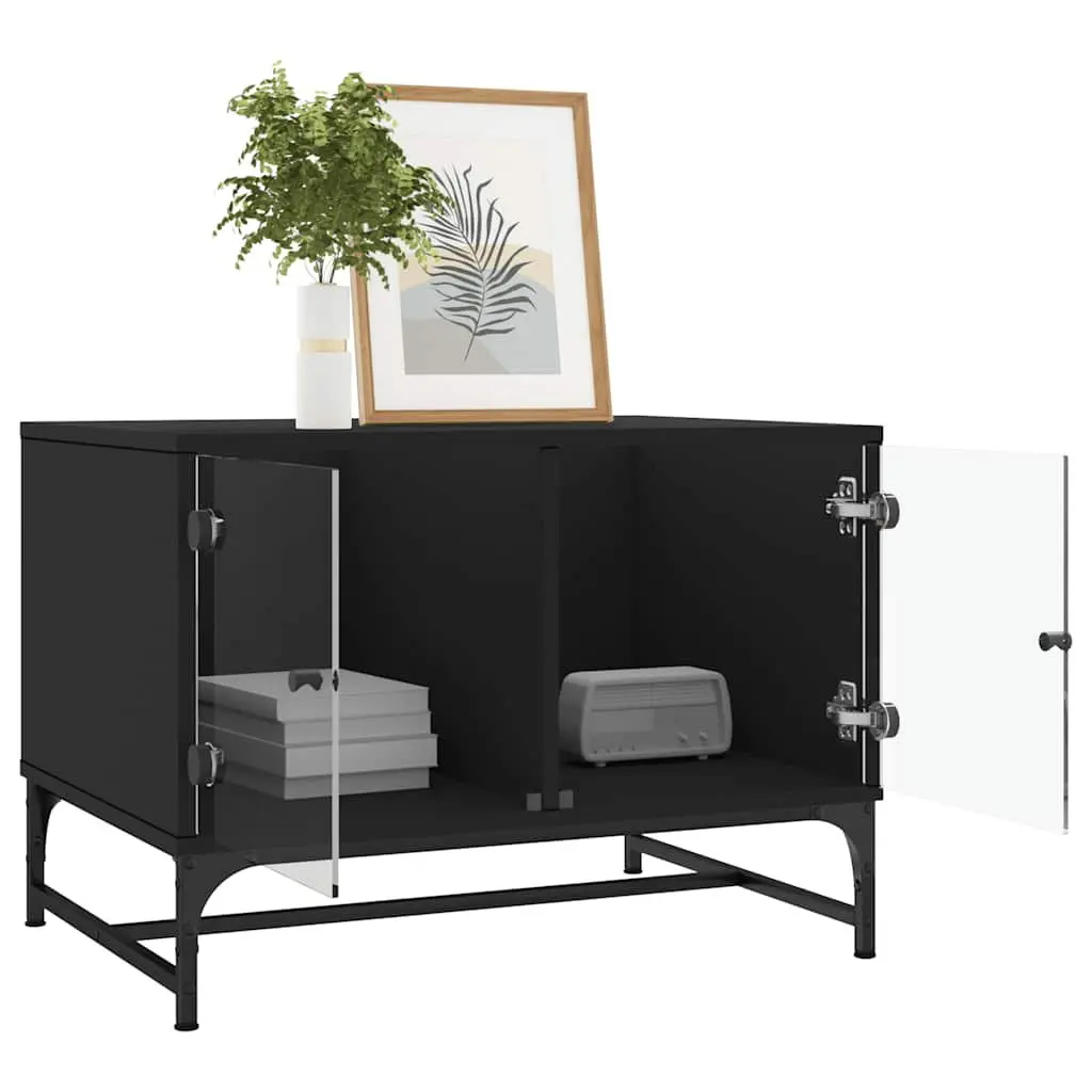 Black Coffee Table with Glass Doors