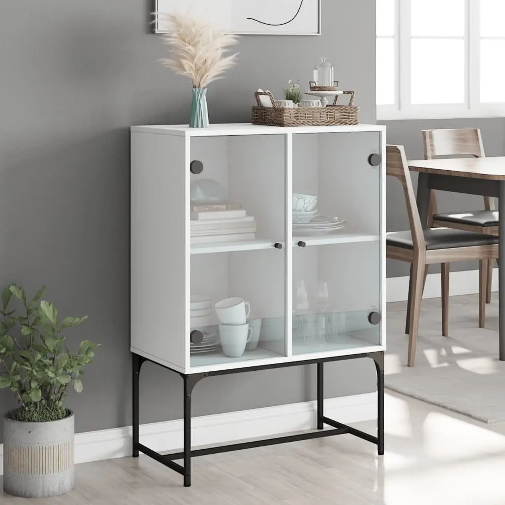 Side Cabinet with Glass Doors White Engineered Wood 69W x 37D x 100H cm