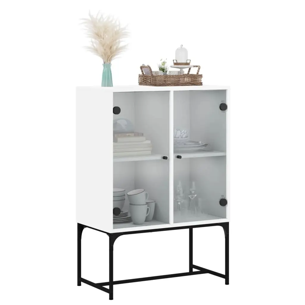 Side Cabinet with Glass Doors White Engineered Wood 69W x 37D x 100H cm