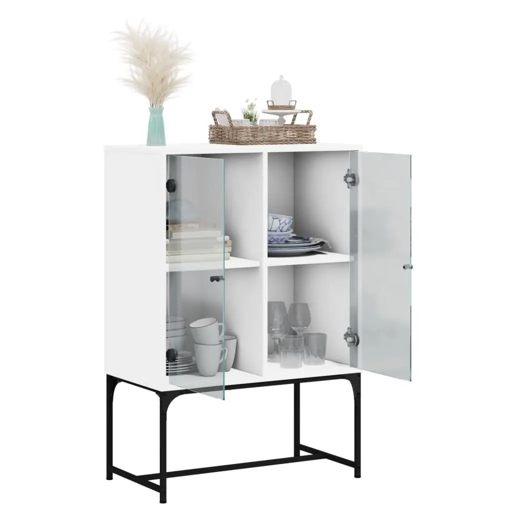Side Cabinet with Glass Doors White Engineered Wood 69W x 37D x 100H cm