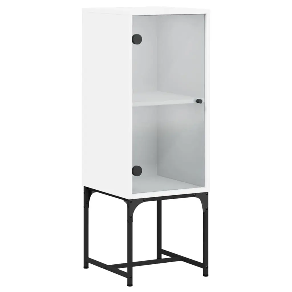 Side Cabinet Glass Doors White Storage Cupboard 35W x 37D x 100H cm