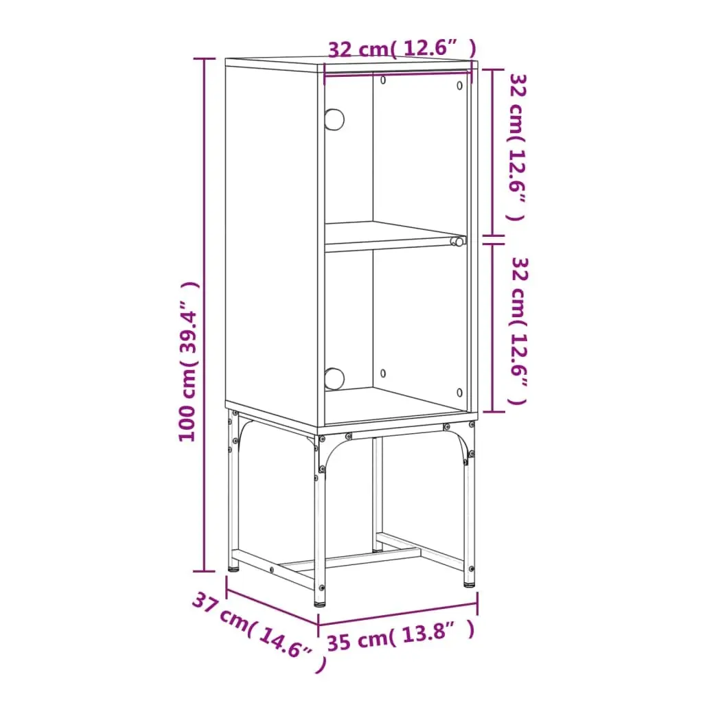 Side Cabinet Glass Doors White Storage Cupboard 35W x 37D x 100H cm