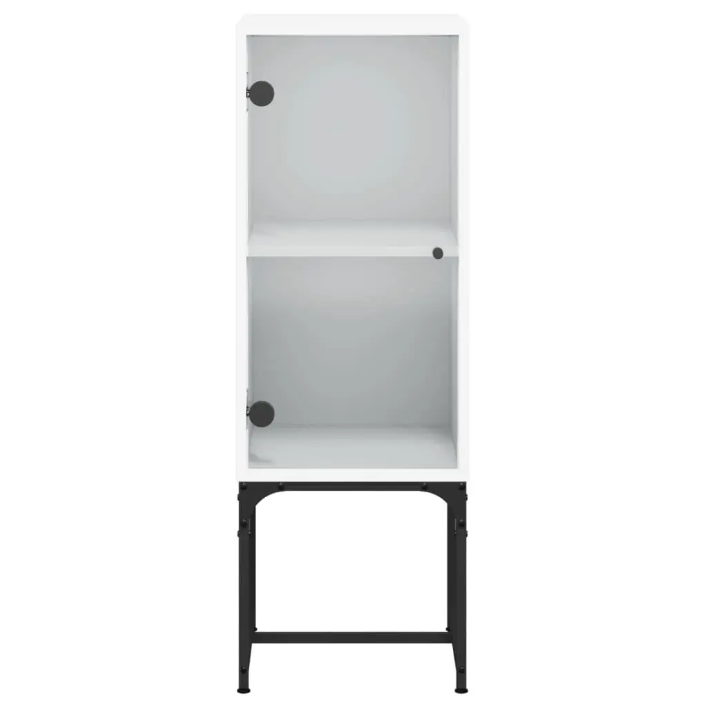 Side Cabinet Glass Doors White Storage Cupboard 35W x 37D x 100H cm