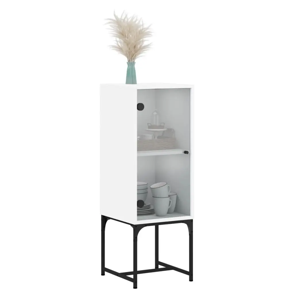 Side Cabinet Glass Doors White Storage Cupboard 35W x 37D x 100H cm