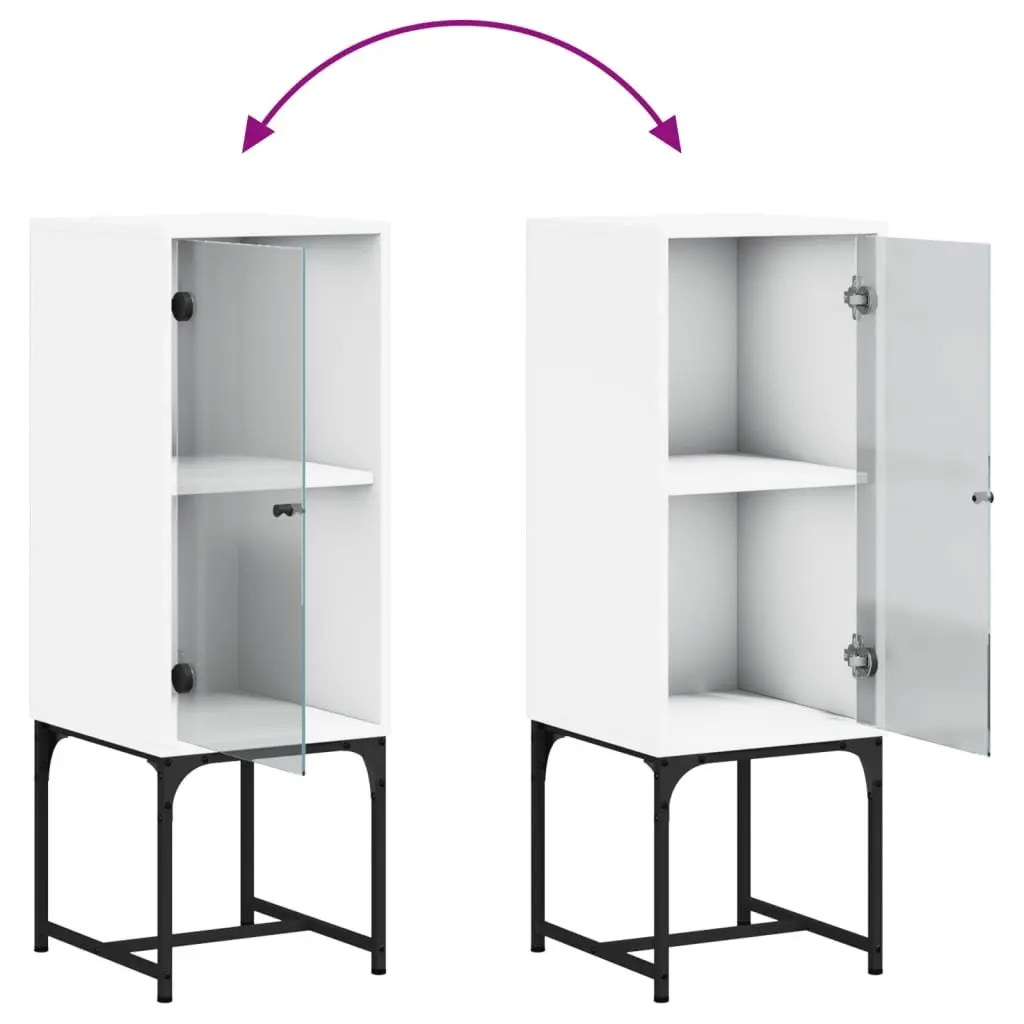 Side Cabinet Glass Doors White Storage Cupboard 35W x 37D x 100H cm