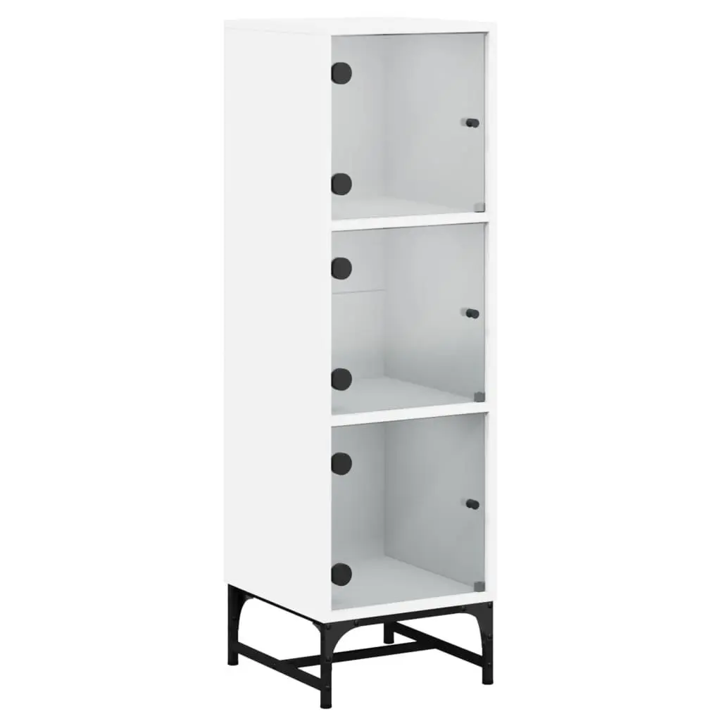 Highboard Cabinet with Glass Doors White 35x37x120cm