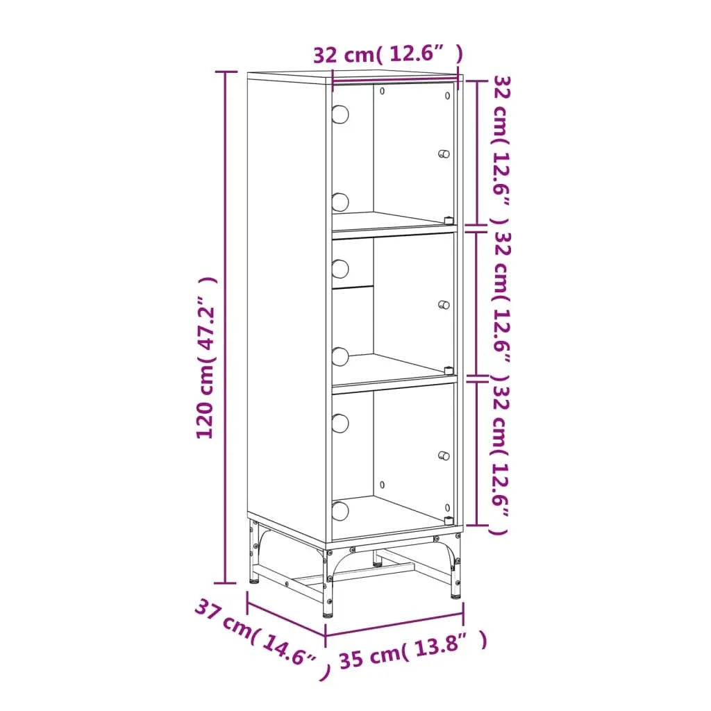 Highboard Cabinet with Glass Doors White 35x37x120cm