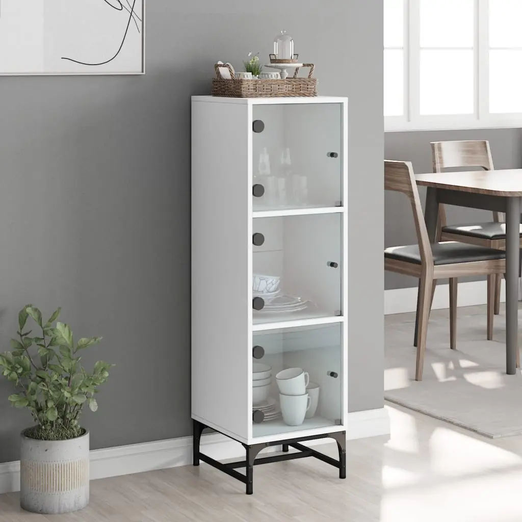 Highboard Cabinet with Glass Doors White 35x37x120cm