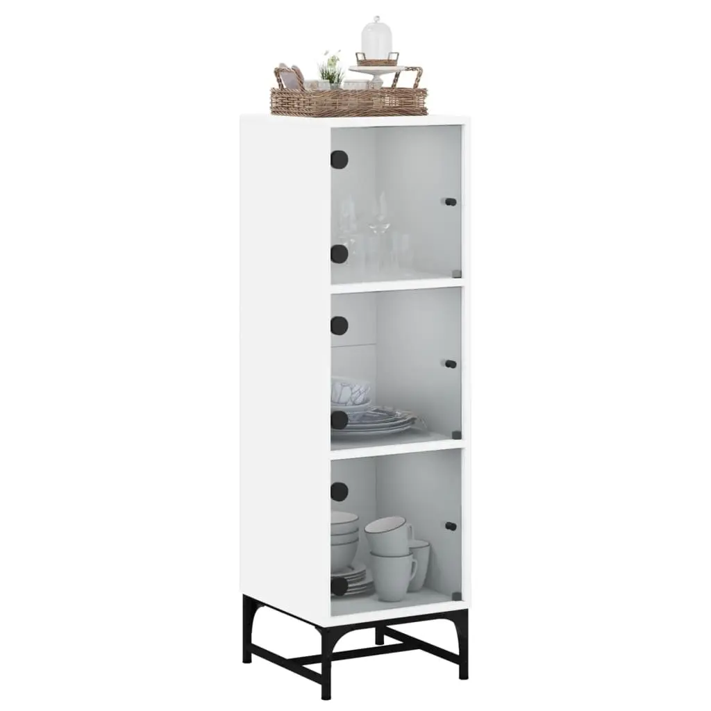 Highboard Cabinet with Glass Doors White 35x37x120cm
