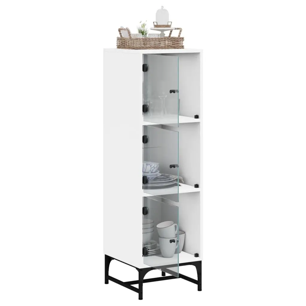 Highboard Cabinet with Glass Doors White 35x37x120cm