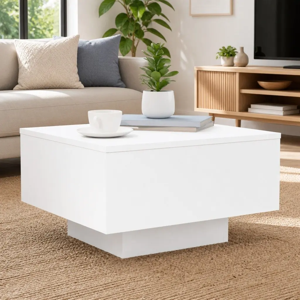Coffee Table Modern White 55 x 55 x 31 cm Living Room Accent Side Tea Table
