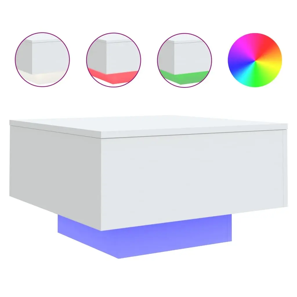 Coffee Table with RGB LED Lights White Modern Living Room Accent Furniture