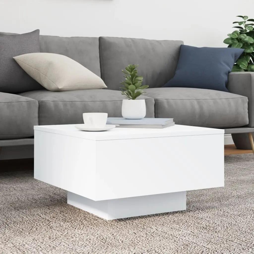 Coffee Table with RGB LED Lights White Modern Living Room Accent Furniture