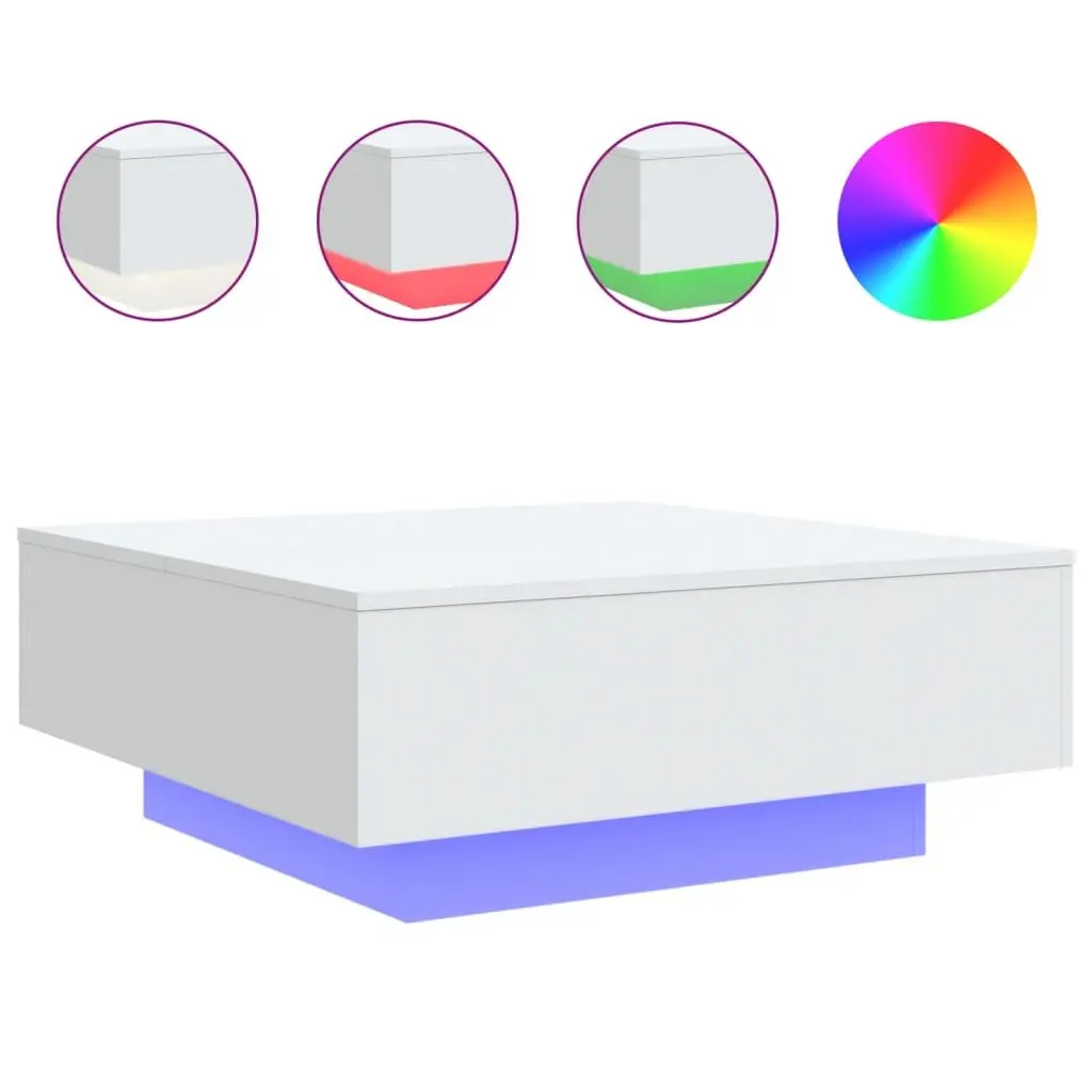 Modern Coffee Table with RGB LED Lights White Accent Living Room Furniture