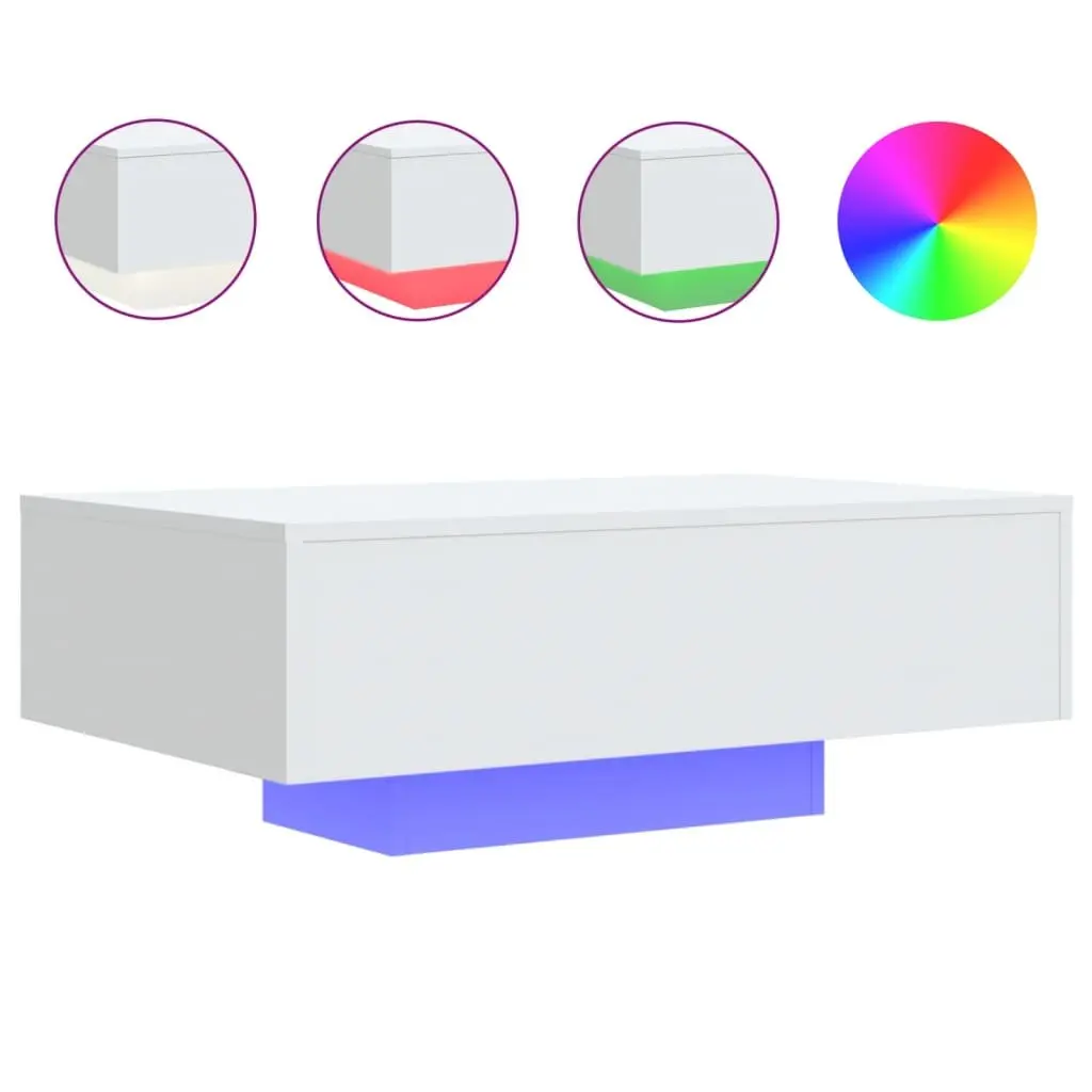 Coffee Table with RGB LED Lights Modern White 85x55x31cm