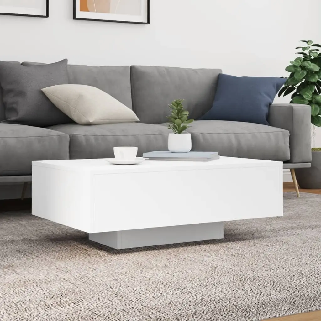 Coffee Table with RGB LED Lights Modern White 85x55x31cm