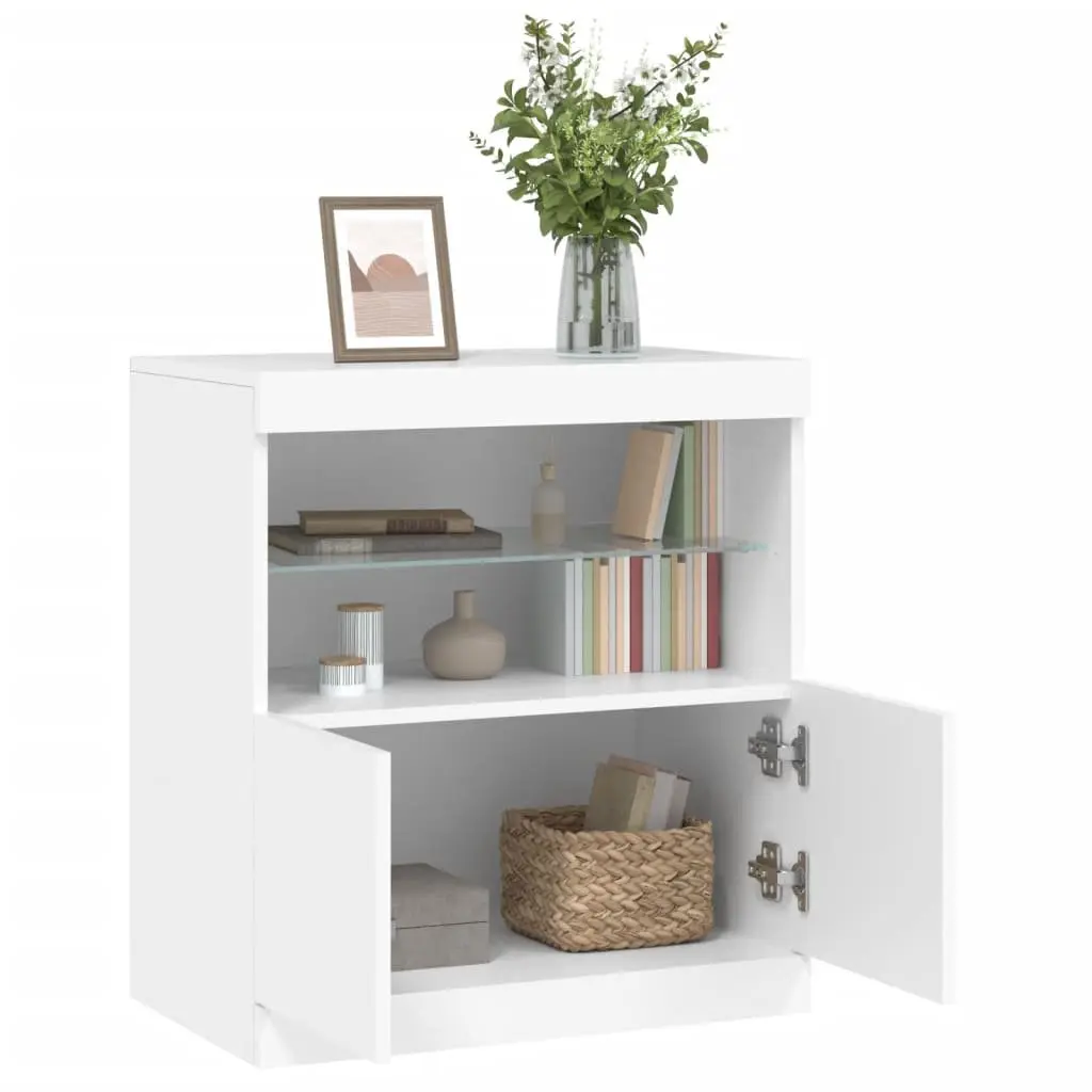 White Sideboard Cabinet with RGB LED Lights Storage Buffet Modern Furniture
