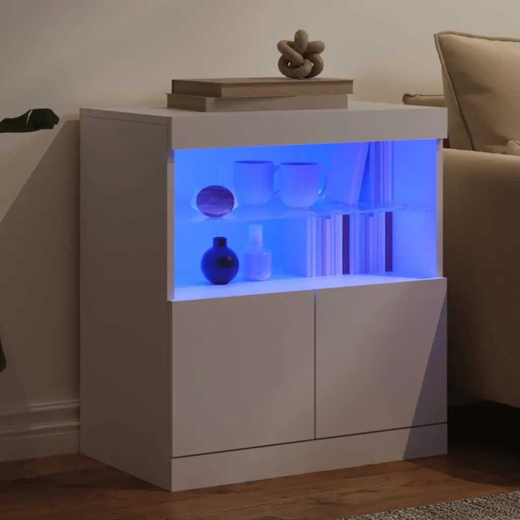 White Sideboard Cabinet with RGB LED Lights Storage Buffet Modern Furniture