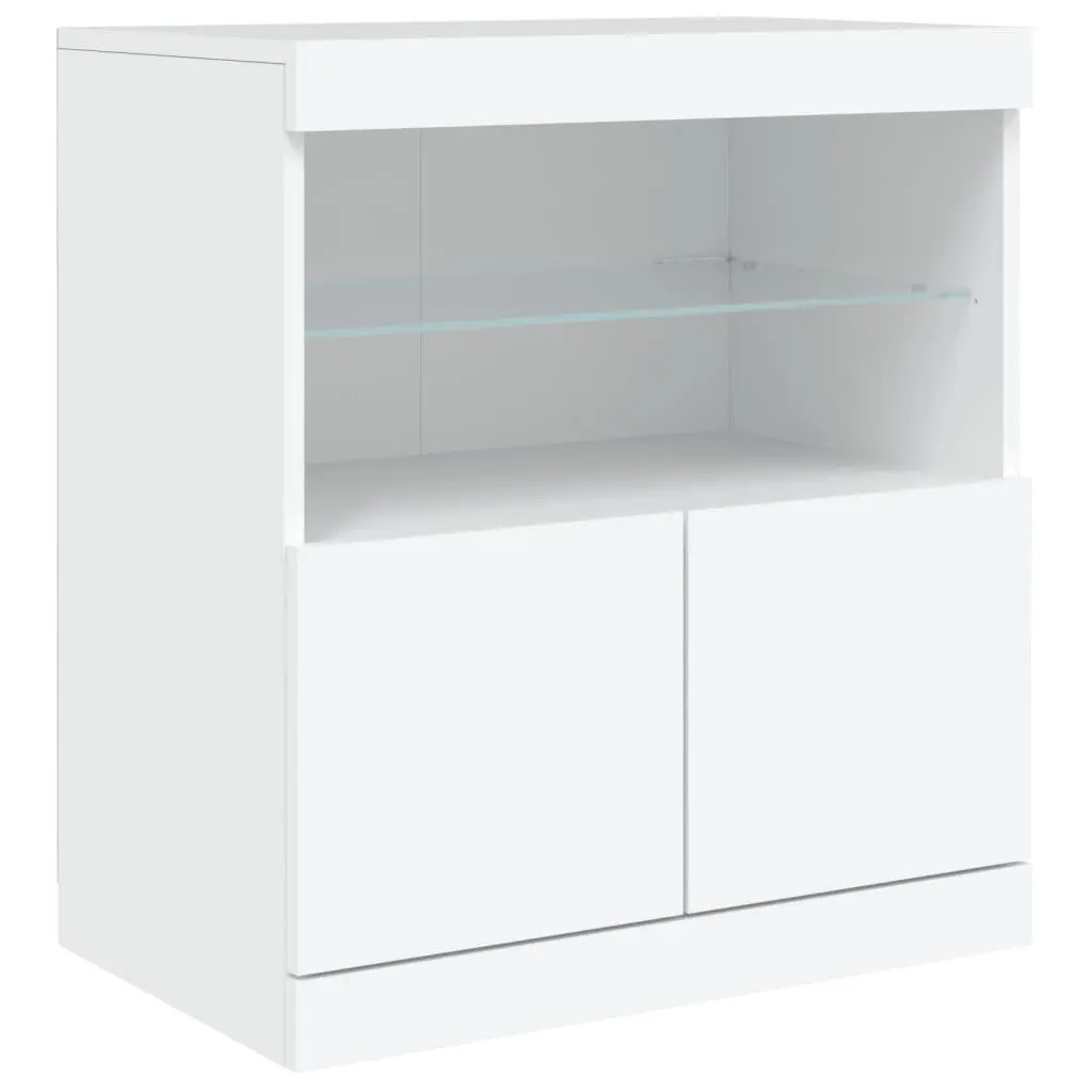 White Sideboard Cabinet with RGB LED Lights Storage Buffet Modern Furniture