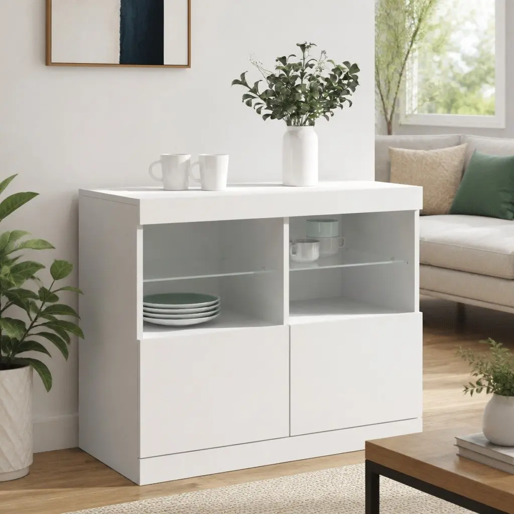 White Sideboard Cabinet with RGB LED Lights 81 x 37 x 67 cm