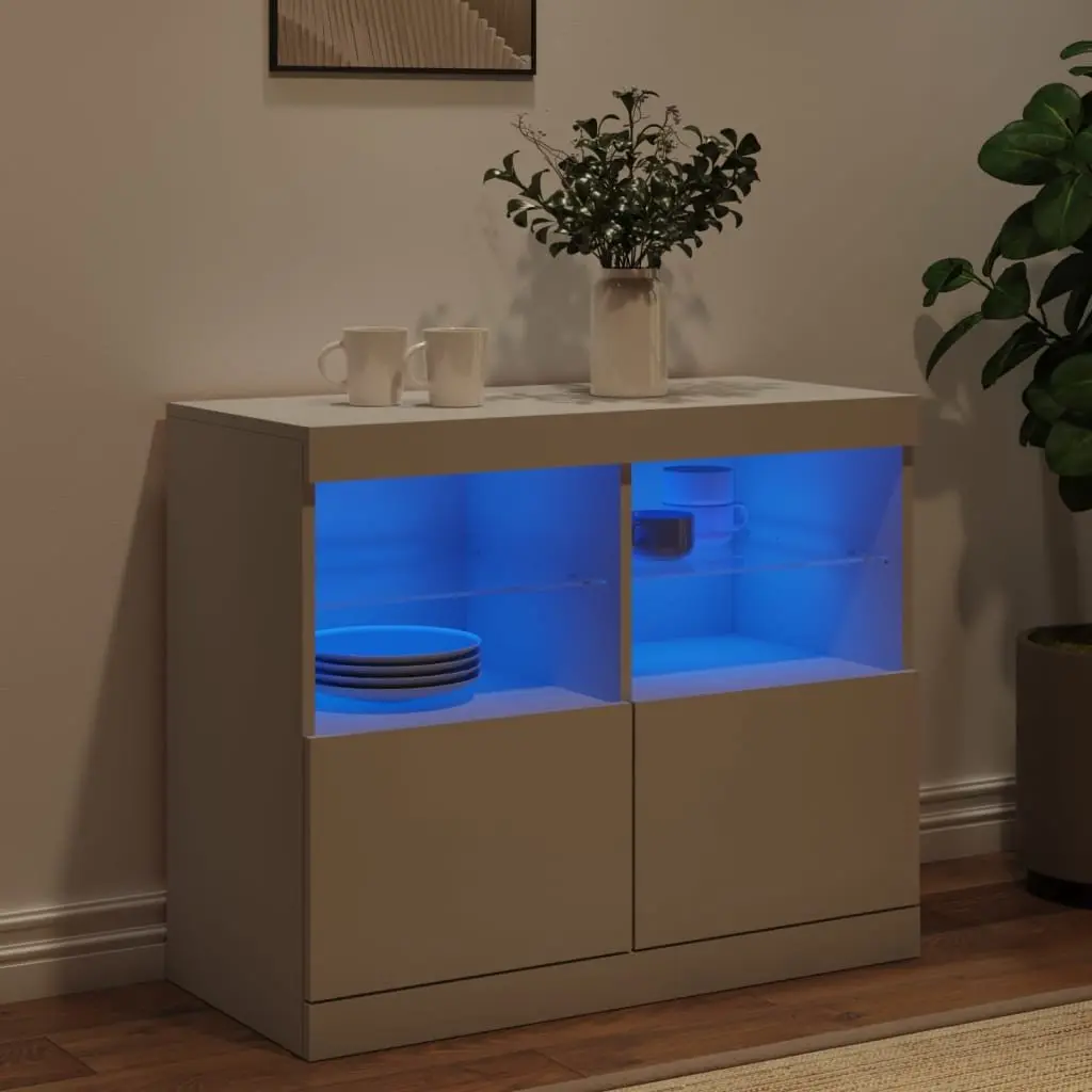 White Sideboard Cabinet with RGB LED Lights 81 x 37 x 67 cm